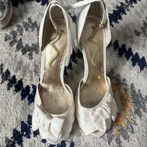 Nina White Bow Peep-Toe Heels